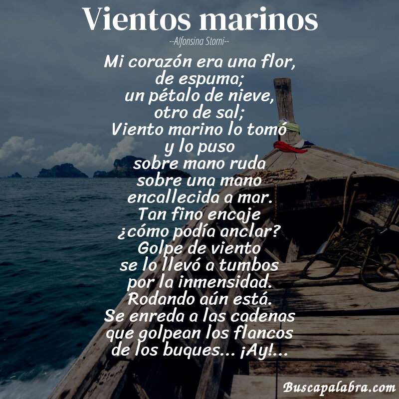 Poema Vientos marinos de Alfonsina Storni con fondo de barca