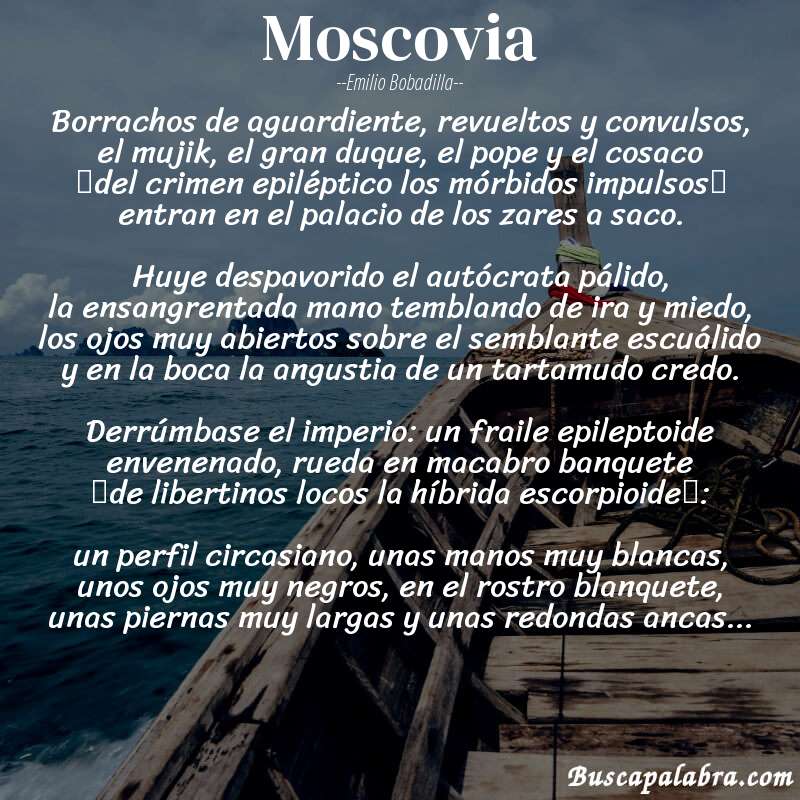 Poema Moscovia de Emilio Bobadilla con fondo de barca