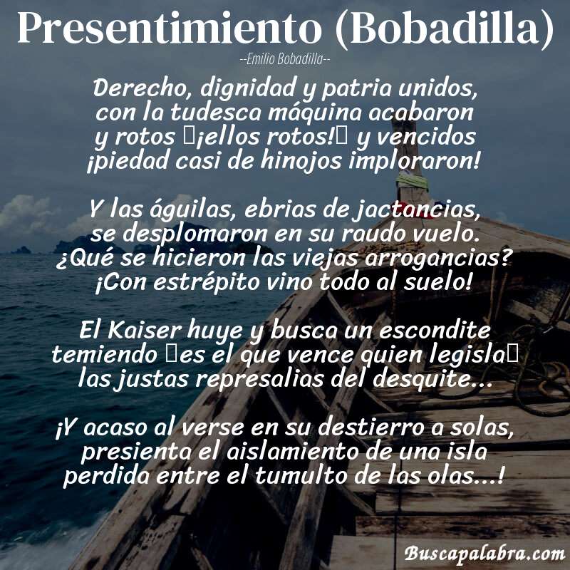Poema Presentimiento (Bobadilla) de Emilio Bobadilla con fondo de barca