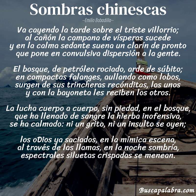 Poema Sombras chinescas de Emilio Bobadilla con fondo de barca