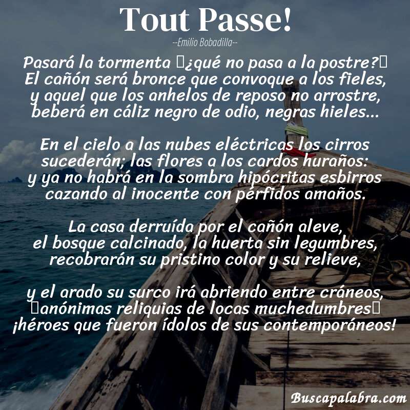 Poema Tout Passe! de Emilio Bobadilla con fondo de barca