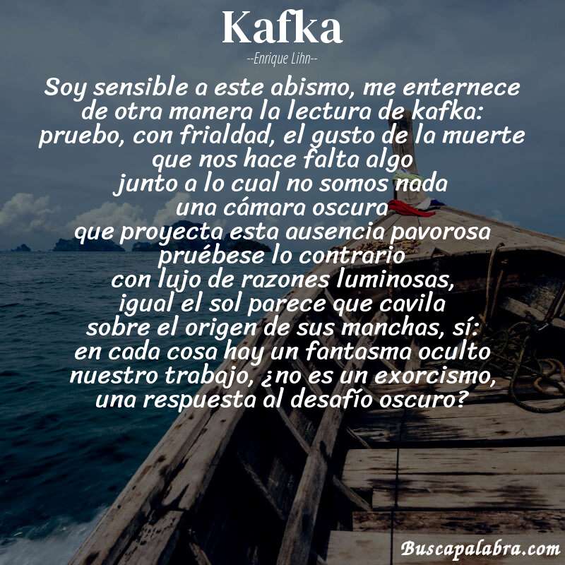 Poema kafka de Enrique Lihn con fondo de barca