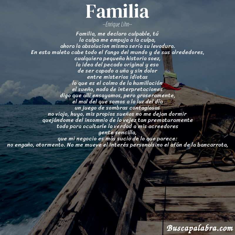 Poema familia de Enrique Lihn con fondo de barca