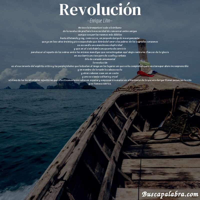 Poema revolución de Enrique Lihn con fondo de barca