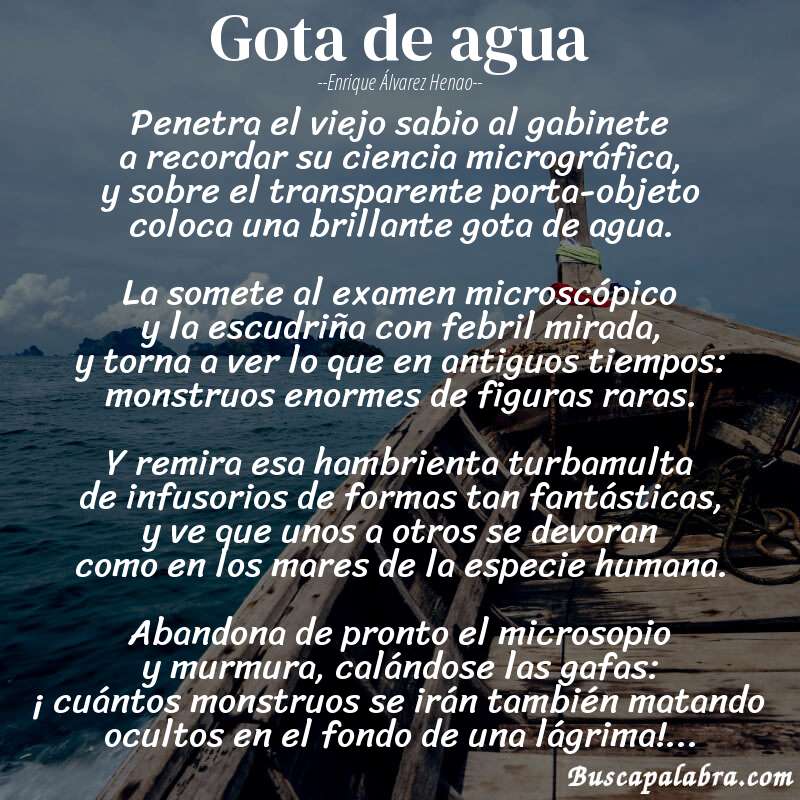 Poema Gota de agua de Enrique Álvarez Henao con fondo de barca