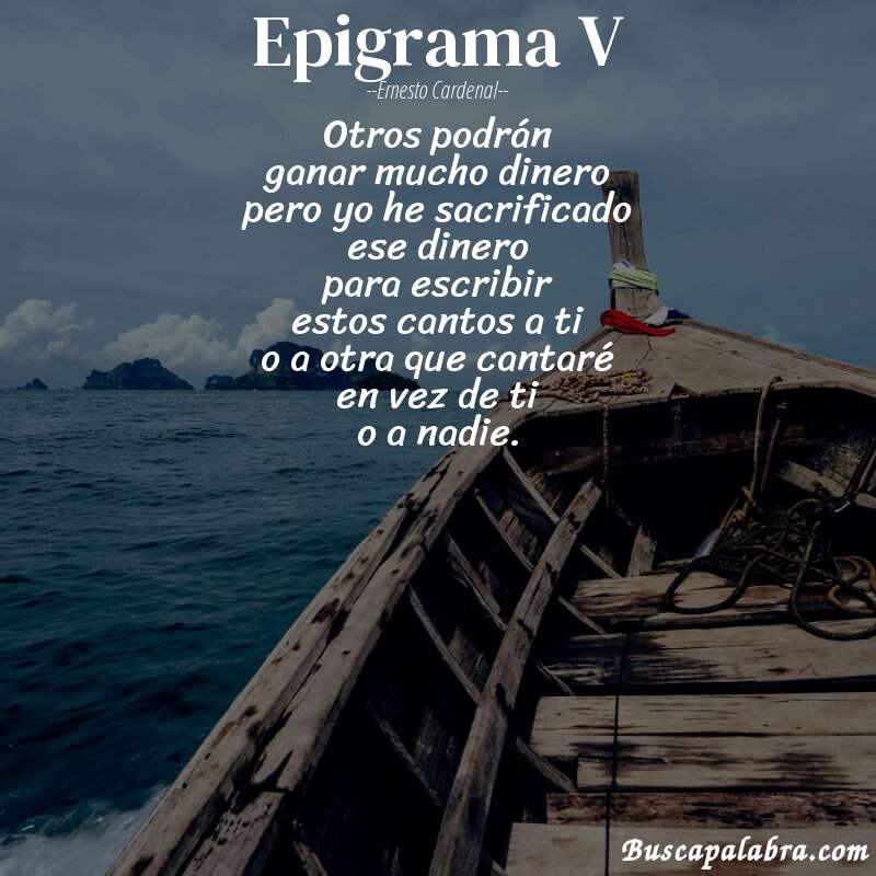 Poema epigrama V de Ernesto Cardenal con fondo de barca