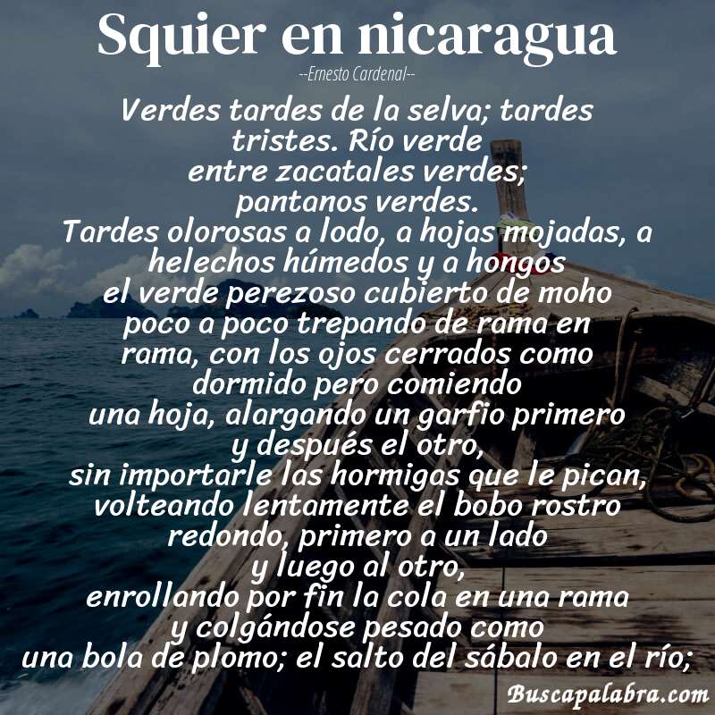 Poema squier en nicaragua de Ernesto Cardenal con fondo de barca