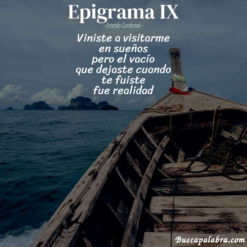 Poema epigrama IX de Ernesto Cardenal con fondo de barca