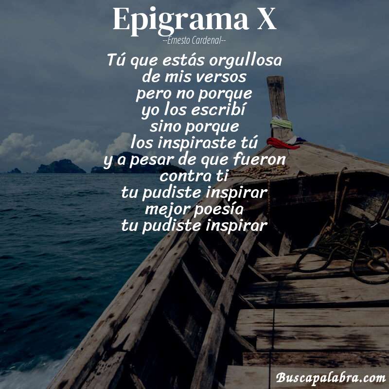 Poema epigrama X de Ernesto Cardenal con fondo de barca