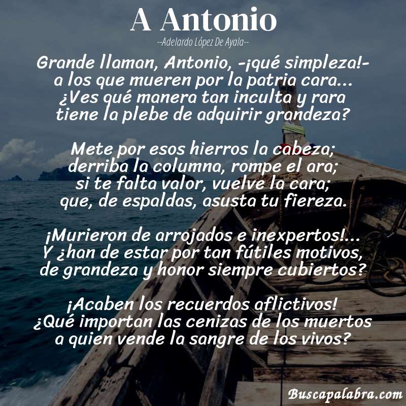 Poema A Antonio de Adelardo López de Ayala con fondo de barca
