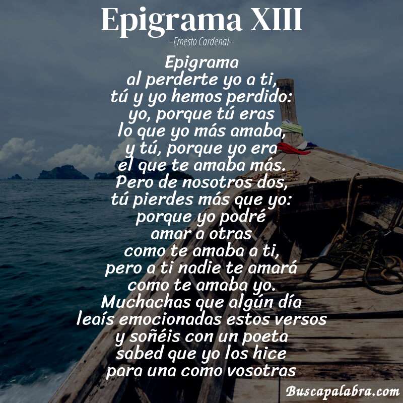 Poema epigrama XIII de Ernesto Cardenal con fondo de barca