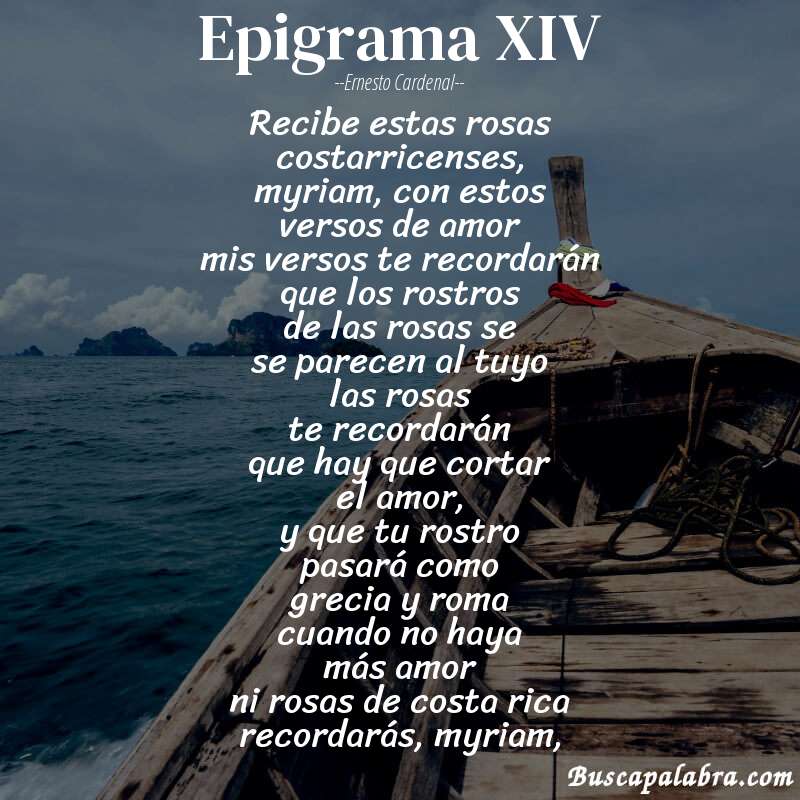 Poema epigrama XIV de Ernesto Cardenal con fondo de barca