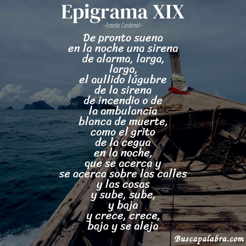 Poema epigrama XIX de Ernesto Cardenal con fondo de barca