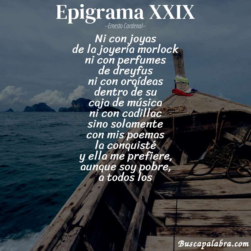 Poema epigrama XXIX de Ernesto Cardenal con fondo de barca