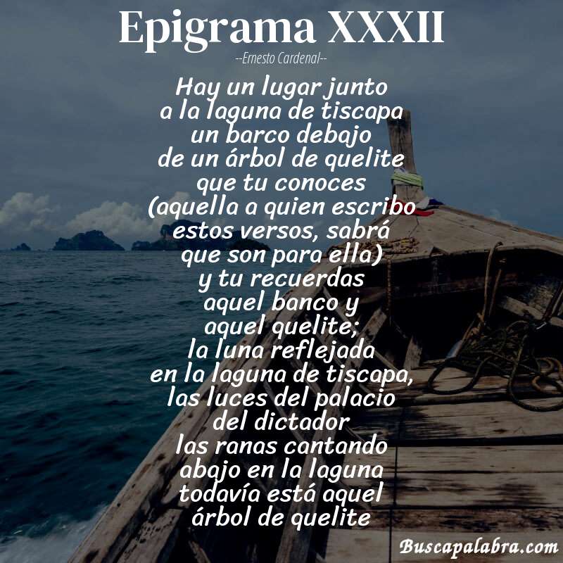 Poema epigrama XXXII de Ernesto Cardenal con fondo de barca