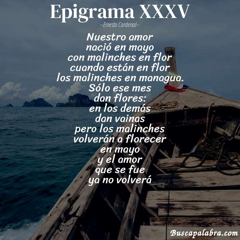 Poema epigrama XXXV de Ernesto Cardenal con fondo de barca