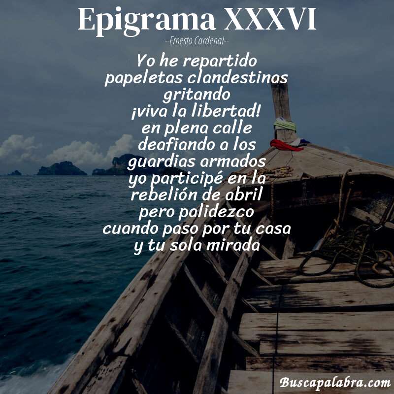 Poema epigrama XXXVI de Ernesto Cardenal con fondo de barca