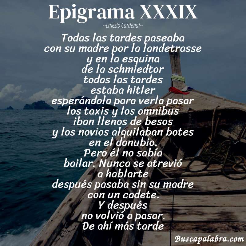 Poema epigrama XXXIX de Ernesto Cardenal con fondo de barca