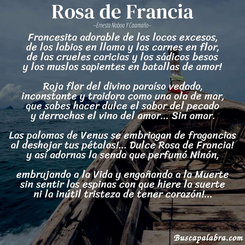 Poema Rosa de Francia de Ernesto Noboa y Caamaño con fondo de barca