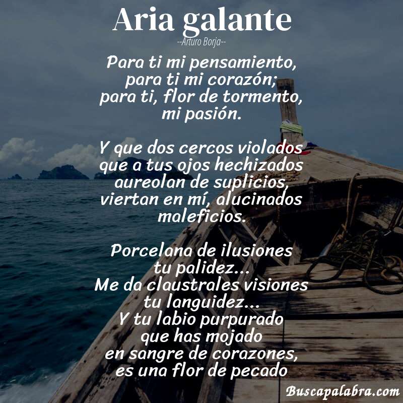 Poema Aria galante de Arturo Borja con fondo de barca