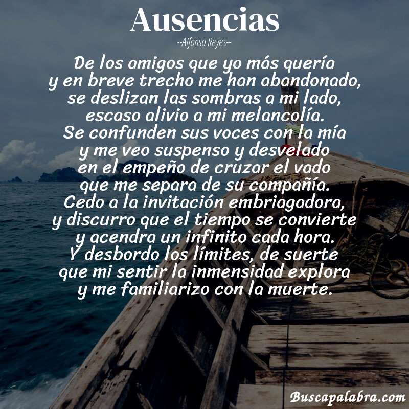 Poema ausencias de Alfonso Reyes con fondo de barca