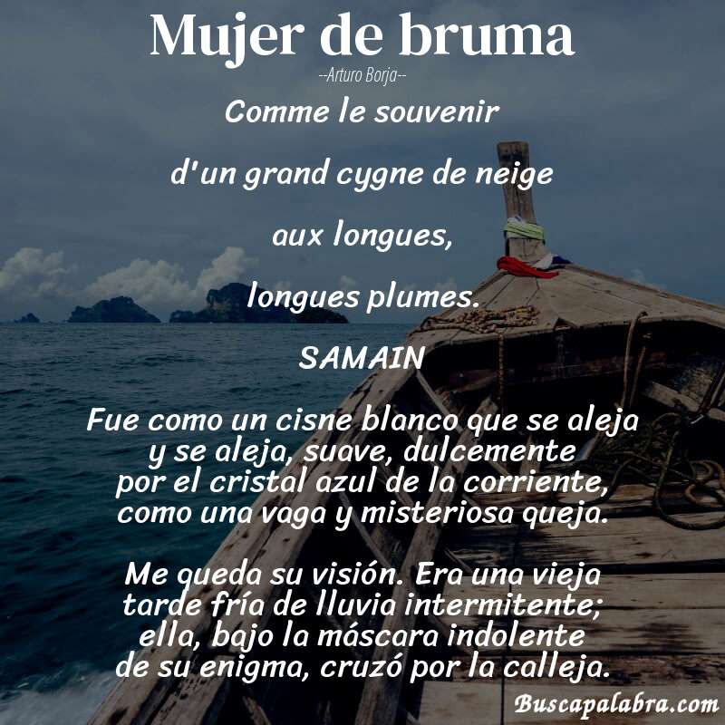 Poema Mujer de bruma de Arturo Borja con fondo de barca