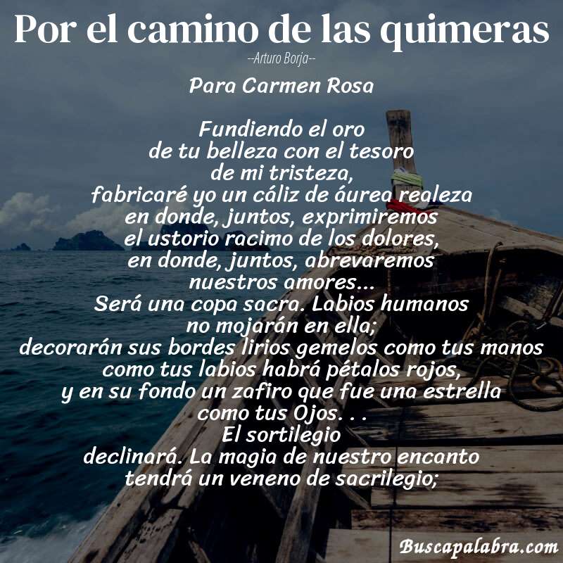 Poema Por el camino de las quimeras de Arturo Borja con fondo de barca