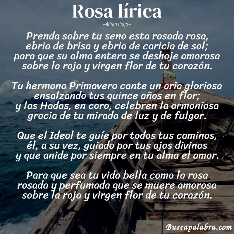 Poema Rosa lírica de Arturo Borja con fondo de barca