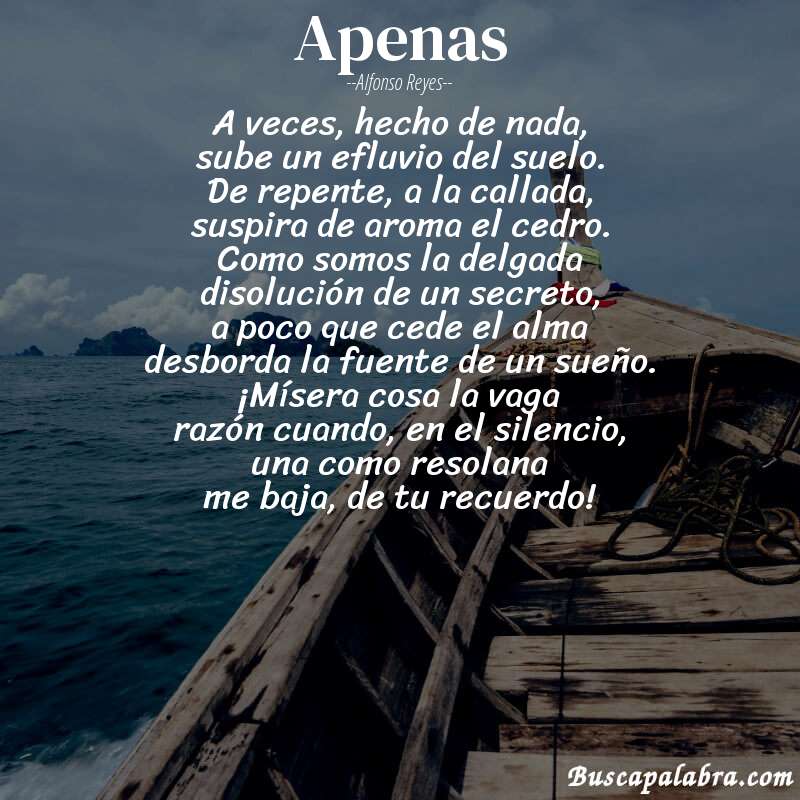 Poema apenas de Alfonso Reyes con fondo de barca