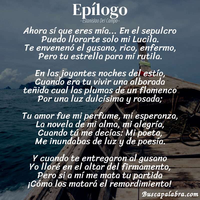 Poema Epílogo de Estanislao del Campo con fondo de barca
