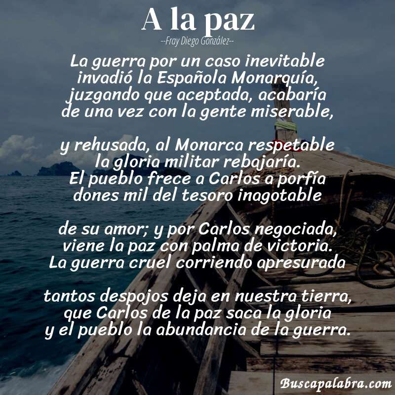 Poema A la paz de Fray Diego González con fondo de barca