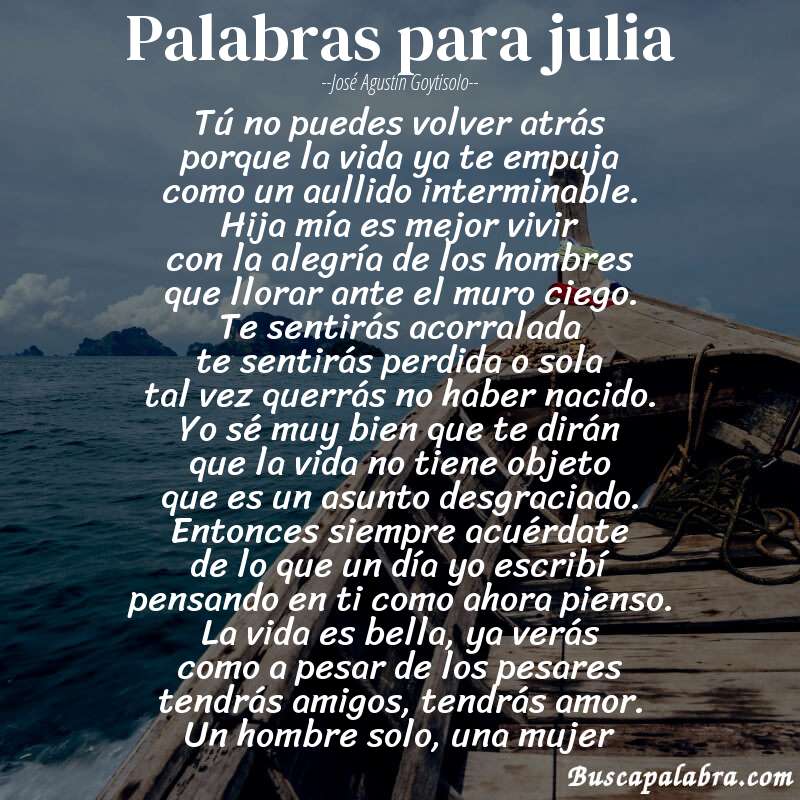 Poema palabras para julia de José Agustín Goytisolo con fondo de barca