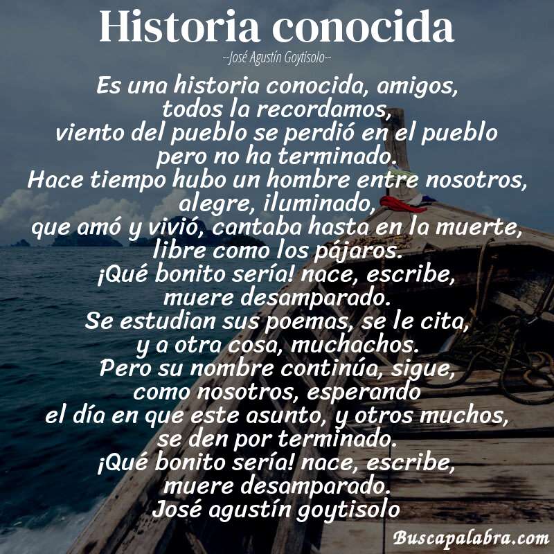 Poema historia conocida de José Agustín Goytisolo con fondo de barca