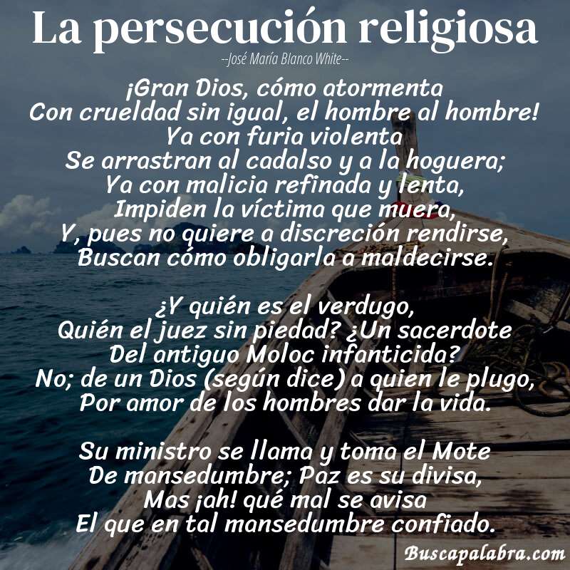 Poema La persecución religiosa de José María Blanco White con fondo de barca