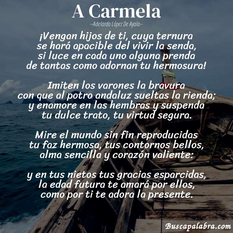 Poema A Carmela de Adelardo López de Ayala con fondo de barca