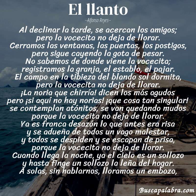 Poema el llanto de Alfonso Reyes con fondo de barca