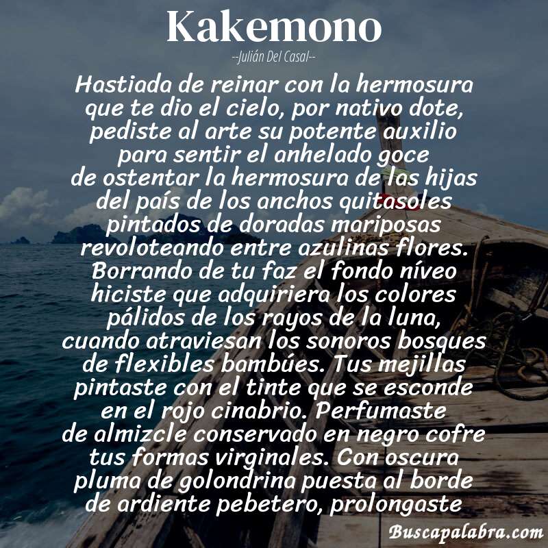 Poema kakemono de Julián del Casal con fondo de barca