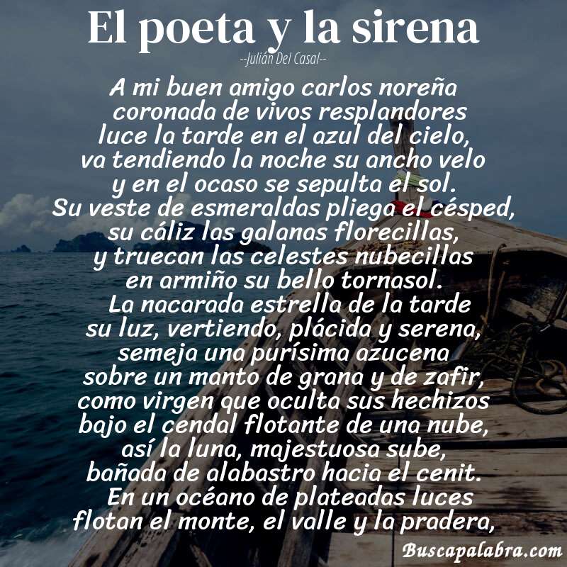 Poema el poeta y la sirena de Julián del Casal con fondo de barca