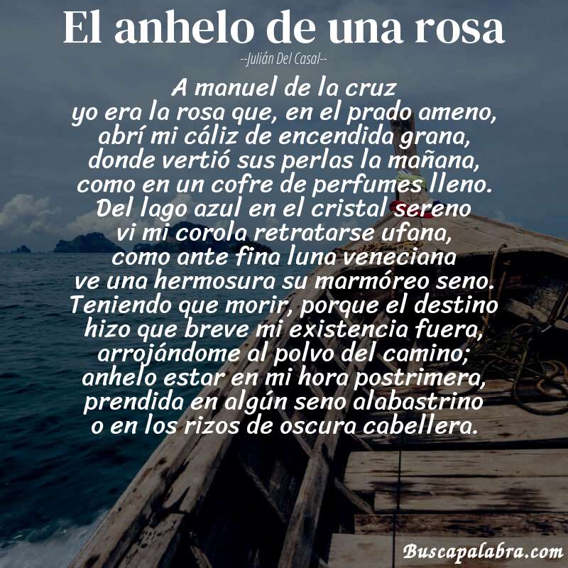 Poema el anhelo de una rosa de Julián del Casal con fondo de barca