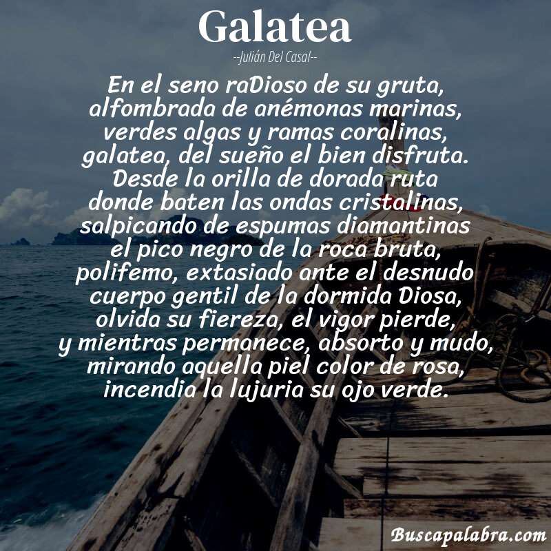 Poema galatea de Julián del Casal con fondo de barca