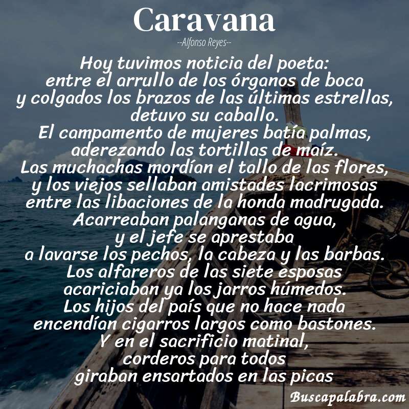 Poema caravana de Alfonso Reyes con fondo de barca
