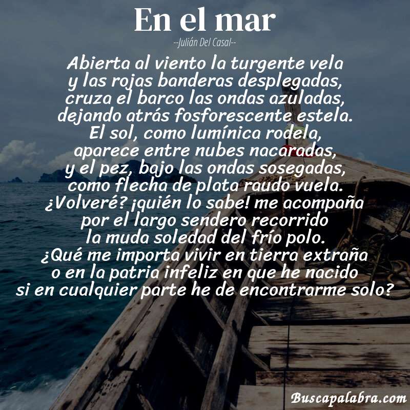 Poema en el mar de Julián del Casal con fondo de barca