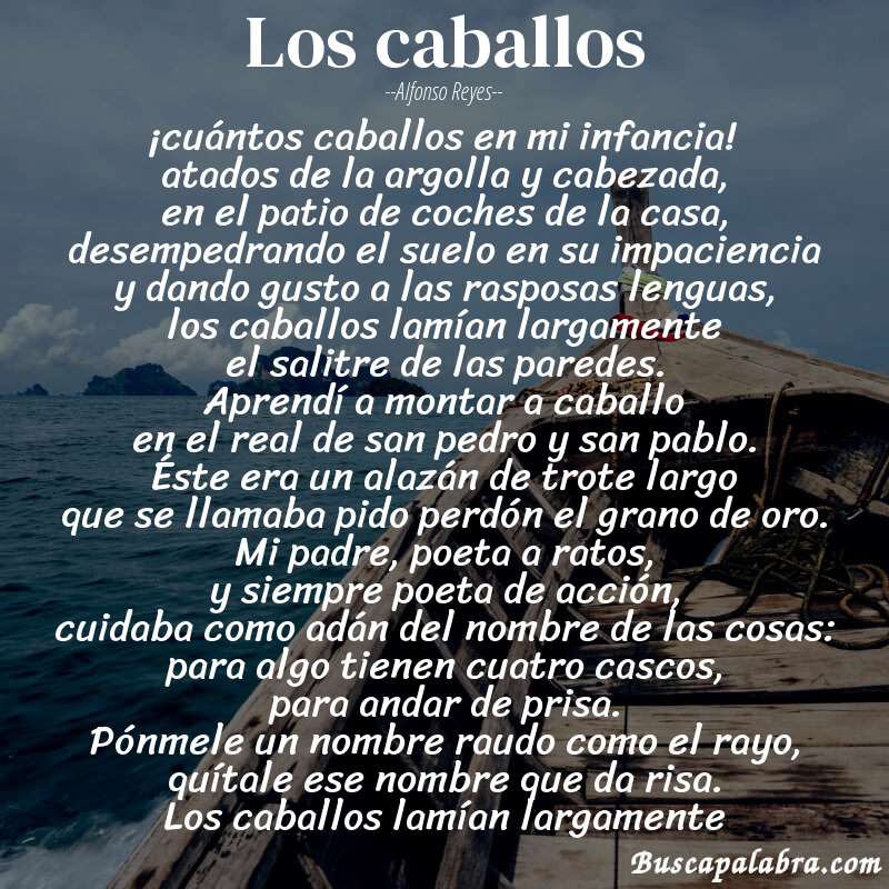 Poema los caballos de Alfonso Reyes con fondo de barca