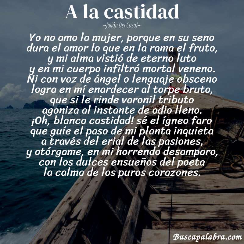 Poema a la castidad de Julián del Casal con fondo de barca