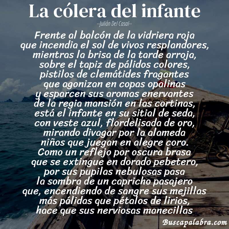 Poema la cólera del infante de Julián del Casal con fondo de barca