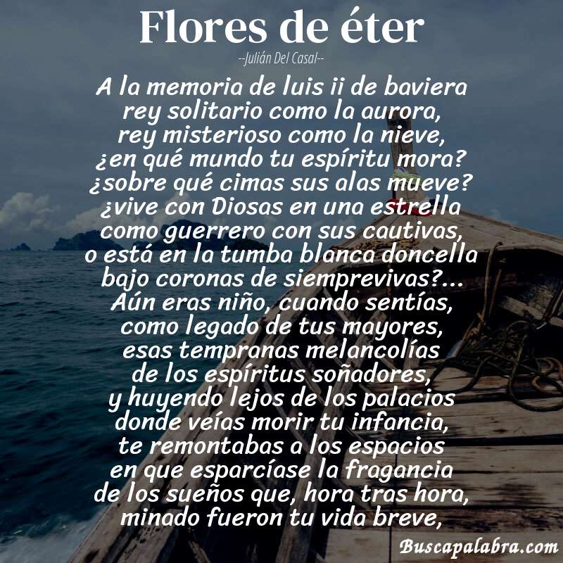 Poema flores de éter de Julián del Casal con fondo de barca