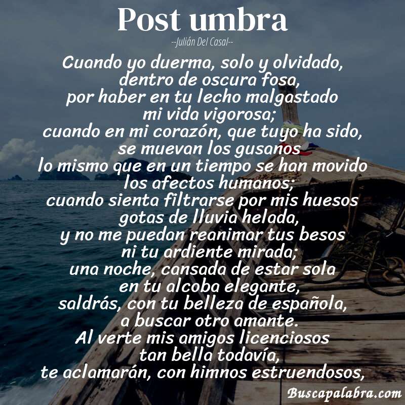 Poema post umbra de Julián del Casal con fondo de barca