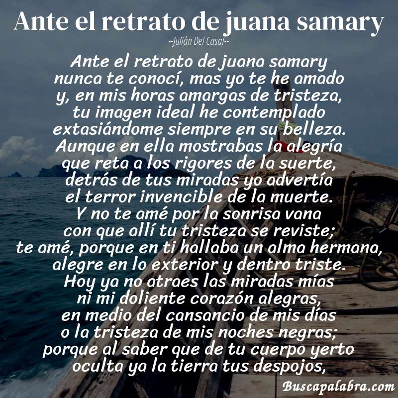 Poema ante el retrato de juana samary de Julián del Casal con fondo de barca