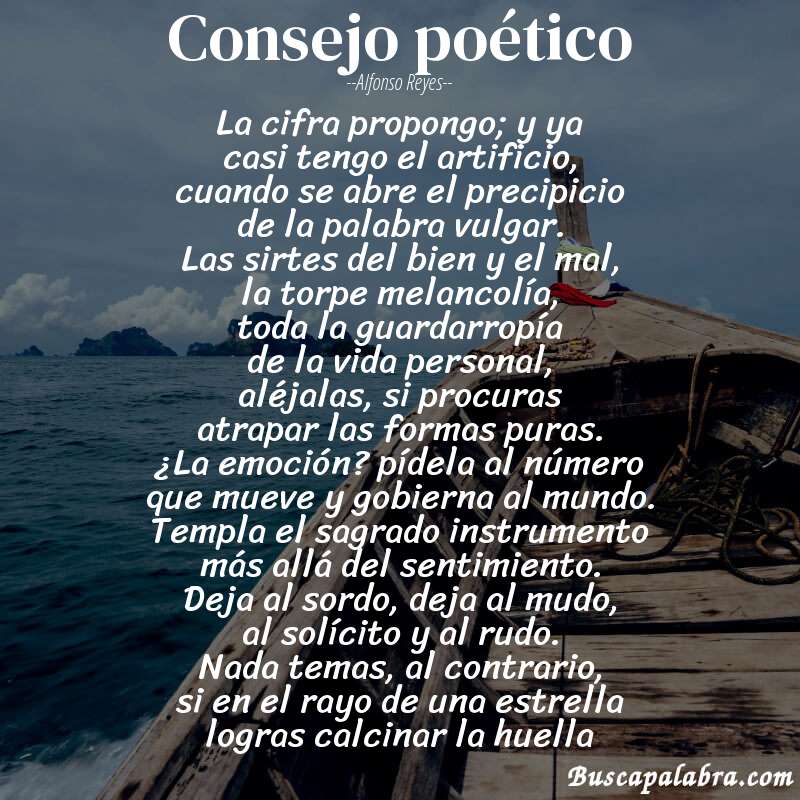 Poema consejo poético de Alfonso Reyes con fondo de barca