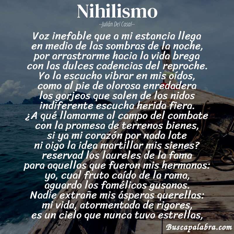 Poema nihilismo de Julián del Casal con fondo de barca